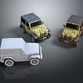 Toy Off Road Cars With Camouflage And White Colors On Gray Background