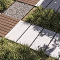 Garden Stepping Stones Path With Wooden Planks Stone Slabs Grass And Gravel