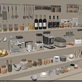 Organized Kitchen Shelves Display With Coffee Maker Blender Toaster Jars Utensils Lemons