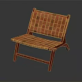 Woven Checkerboard Pattern Leisure Chair With Red Wooden Frame And Seat Backrest