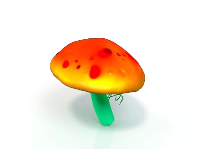 Vibrant Plant Mushroom Featuring Orange Cap Red Spots Green Stem and Small Green Tendrils 3d model