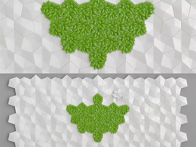 White Polygonal Background Wall Design With Green Plant Pattern And Texture 3d model