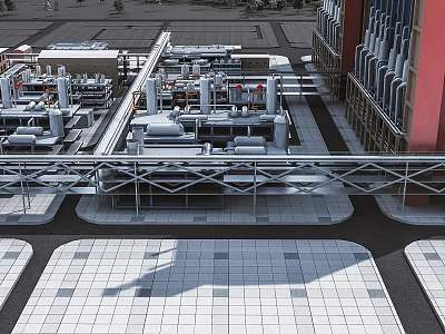 Industrial Factory Layout with Large Equipment and Metal Piping Structures 3d model