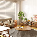 Stylish Blinds In Modern Living Room With Pendant Light Sofa And Round Rug