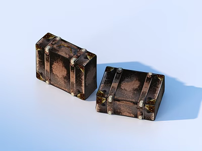 Two Vintage Brown Leather Suitcases With Metal Buckles And Straps For Daily Living Use 3d model