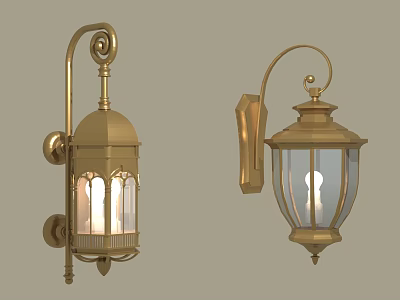 Classical Brass Wall Lamps With Glass Shades And Decorative Details For Home 3d model