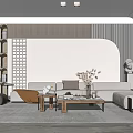 Minimalist Modern Living Room With Beige Sofa Wooden Coffee Table Decorative Vase And Floor Lamp