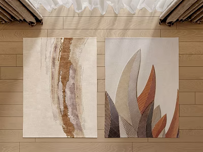 Square Rugs With Abstract Brown Patterns And Leaf Shaped Motifs For Modern Home Decor 3d model