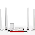 Sleek White Home Theater Speaker System With Tall Standing Speakers Center Speaker And Receiver