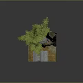 Miniature Rocky Cliff Landscape With Small House Green Trees And Flowing Stream