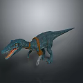 Blue Dinosaur Model With Orange Collar Open Mouth And Sharp Teeth 3d model