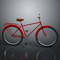 Classic Red Bicycle with Brown Seat and Rear Rack on Gray Background