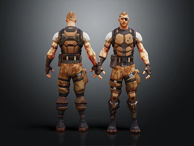 Tactical Equipped Male Character 3D Model With Front Back View Camouflage Gear 3d model