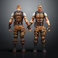 Tactical Equipped Male Character 3D Model With Front Back View Camouflage Gear