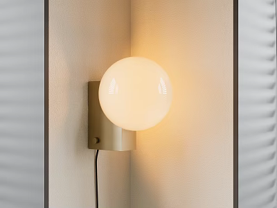 Modern Minimalist Wall Lamp With White Round Shade And Brass Base In Corner Interior 3d model
