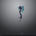 Fantasy Blue Green Dragon Themed Warhammer With Glowing Crystal Accents And Long Handle