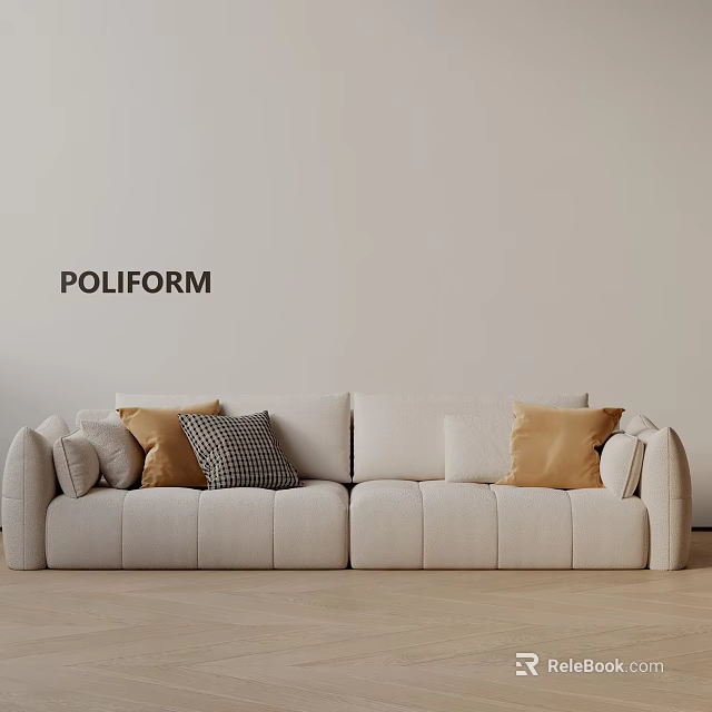 POLIFORM Beige Three Seater Sofa With Decorative Pillows And Modern Design 3d model 