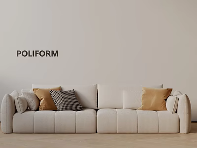POLIFORM Beige Three Seater Sofa With Decorative Pillows And Modern Design 3d model