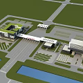 Modern Office Complex With Green Landscaping Connected Structures Parking Areas Roads And Water Features