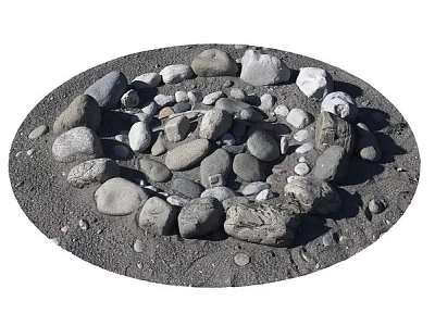 Natural Stone and Wood Decorative Arrangement in Circular Grey Ground Setting 3d model