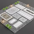Garden Path Paving With Various Patterns Gravel Plants And Lanterns 3d model
