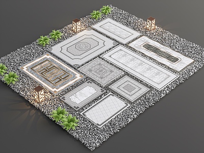 New Chinese Style Paving Garden Paving Floor Paving Setches Landscape Square Paving Courtyard Paving Courtyard Tiles 3d model