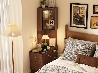 Stylish Console Cabinet And Side Cabinet In Bedroom With Table Lamp Photo Frame And Books 3d model