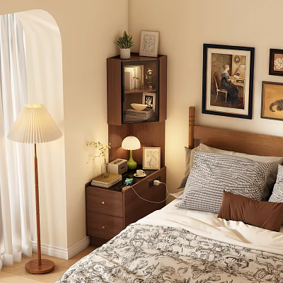 Stylish Console Cabinet And Side Cabinet In Bedroom With Table Lamp Photo Frame And Books 3d model