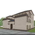 Chinese Style Detached Villa With Two Story Structure Lotus Relief Carvings And Green Courtyard