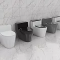 Multiple Modern Toilets in White and Gray on Marble Floor Bathroom