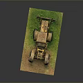 Old Yellow Utility Vehicle Showcased On Dirt And Grass Display Platform