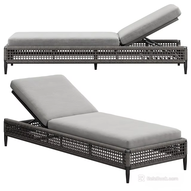 Outdoor Modern Lounge Chair With Woven Design Gray Cushion And Metal Frame 3d model 