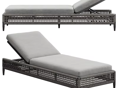 Outdoor Modern Lounge Chair With Woven Design Gray Cushion And Metal Frame 3d model