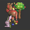 Colorful Toy Animal Characters With Spotted Horse Rabbits Tree Apples Cloud And Flowers