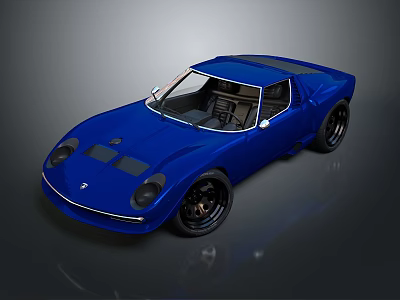 Blue Classic Sports Car With Sleek Body Design And Black Wheels 3d model