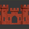 Red Brick Castle Architecture Design With Multiple Towers And Archway Structure