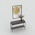 Modern Home Decor Featuring Gray Console Table Black Vase And Gold Spiral Painting On Wall
