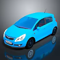 Blue Opel Hatchback Car With Black Wheels Dark Windows And Reflection 3d model