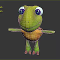 Cute Green Turtle Cartoon Character with Big Purple Eyes and Yellow Belly for Game Animation