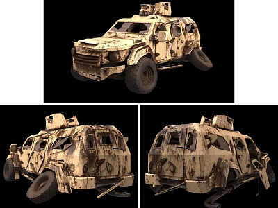 Armored Utility Vehicle With Rugged Design Camouflage Paint Large Wheels And Roof Equipment 3d model