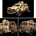 Armored Utility Vehicle With Rugged Design Camouflage Paint Large Wheels And Roof Equipment