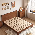 Wooden Double Bed Frame with Nightstand Lamp Storage Drawers and Wall Shelves