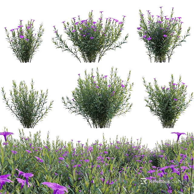 Decorative Ornament Set with Purple Flowers and Green Foliage Multiple Arrangements for Home Decoration 3d model 