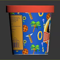 Colorful Ice Cream Container With Red Lid Blue Body Palm Trees And ODD FROST Branding