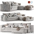Modern Gray Two Seater Sofa With Soft Pillows And Cozy Blankets 3d model