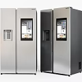 Modern Side by Side Refrigerators with Digital Display and Water Dispenser in Silver and Black