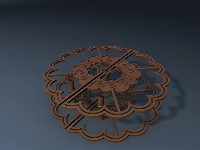 Brown Circular Decorative Handle with Intricate Floral Laser Cut Design and Ornate Lace Edges 3d model