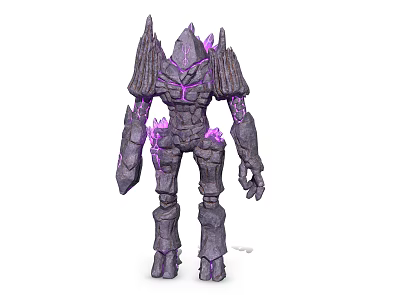 Game And Movie Character In Gray Stone Armor With Purple Glowing Crystals 3d model