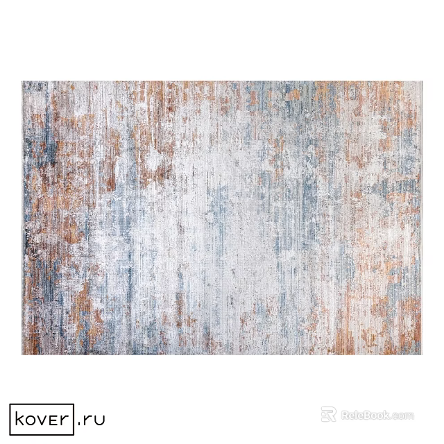 Square Rug With Distressed Blue Brown And White Abstract Textured Design 3d model 