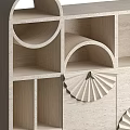 Modern Bookcase With Various Shaped Compartments And Fan Shaped Door Decorations 3d model